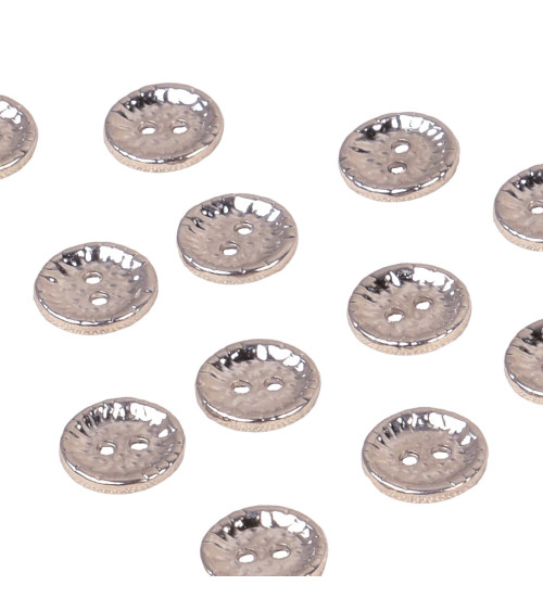 Set of 6 round alloy buttons 4 holes 11mm silver