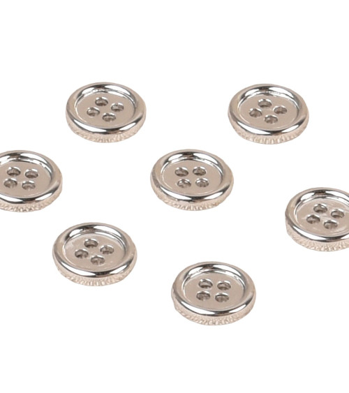 Set of 6 alloy buttons 4 holes 10mm silver