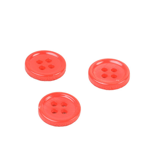 Set di 6 bottoni in conchiglia rotondi 4 fori 11mm rosso