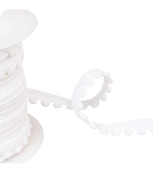 Spool of 25m elastic with white pompoms 13mm