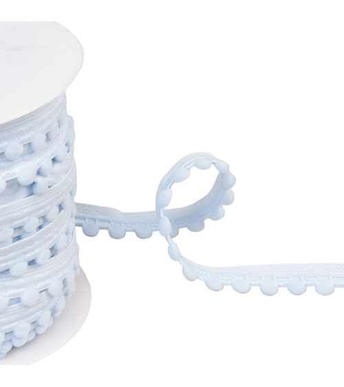 25m spool of elastic with light blue pompoms 13mm