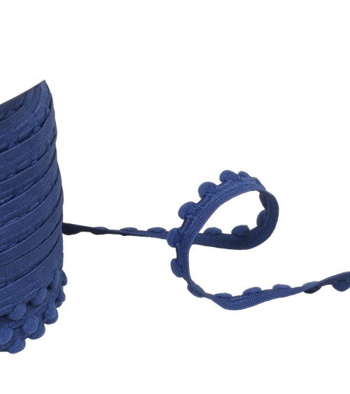 Bobina di elastico da 25 m con pompon blu navy da 13 mm