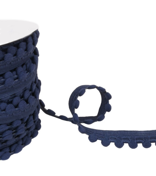 Bobina di elastico da 25 m con pompon blu navy da 13 mm