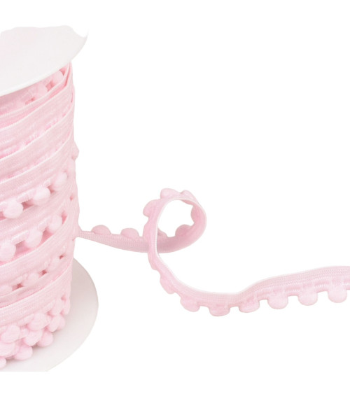 Bobina da 25 m di elastico con pompon rosa chiaro da 13 mm