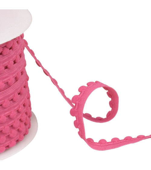 Bobina di elastico da 25 m con pompon rosa lampone da 13 mm