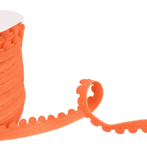 25m spool of elastic with orange pompoms 13mm