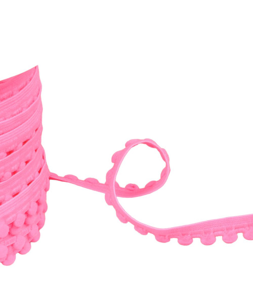 25m spool of elastic with neon pink pompoms 13mm