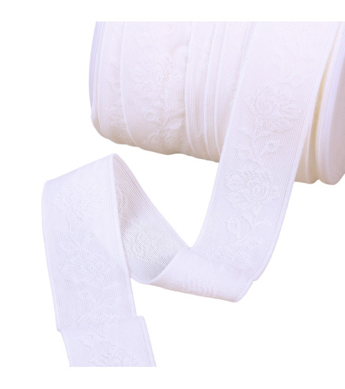 Spool of 25m white lace-style lingerie elastic 26mm