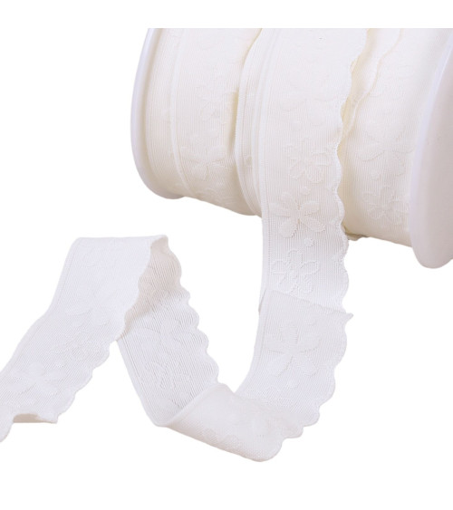 Spool of 25m white lace-style lingerie elastic 23mm