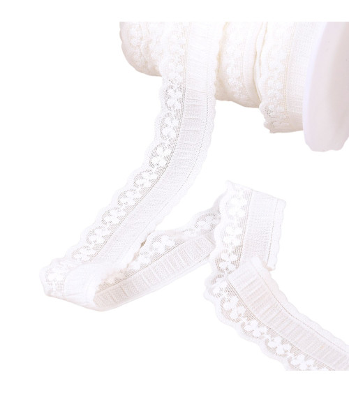 Spool of 25m white lace-style lingerie elastic 23mm