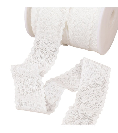 Spool of 25m elastic lingerie lace style white 30mm