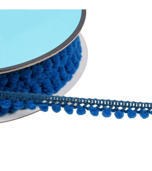 Piccola treccia di pompon da 10 mm blu reale al metro