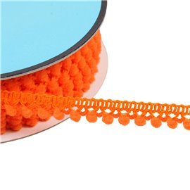 Galon petits pompons 10mm orange au mètre