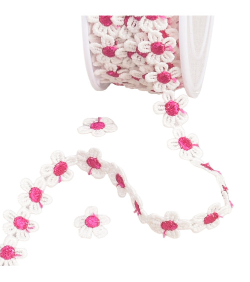 Guipure daisy 13mm white/fuchsia by the meter