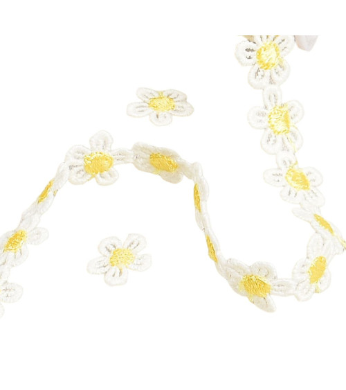 Guipure daisy 13mm white/yellow by the meter