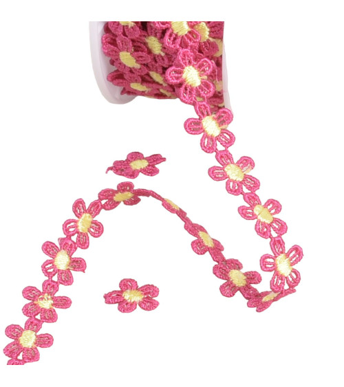 Guipure daisy 13mm fuchsia/yellow by the meter