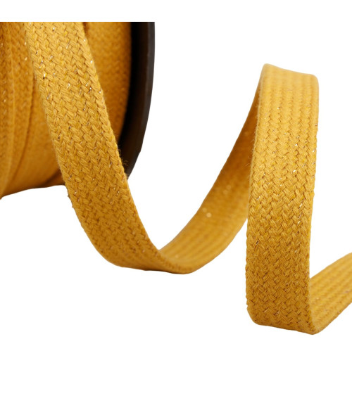 20m spool of 15mm mustard yellow metallic flat tubular braid