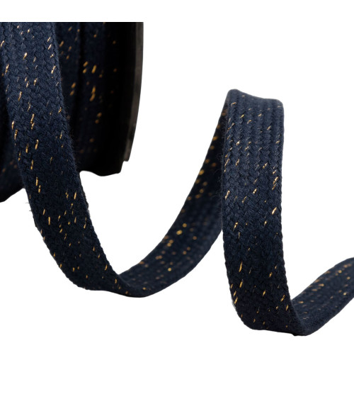 15mm Navy Blue Metallic Flat Tubular Braid by the Meter