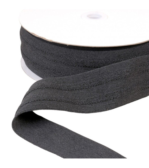 Elastic 2 bands in relief 45mm gray black by the meter