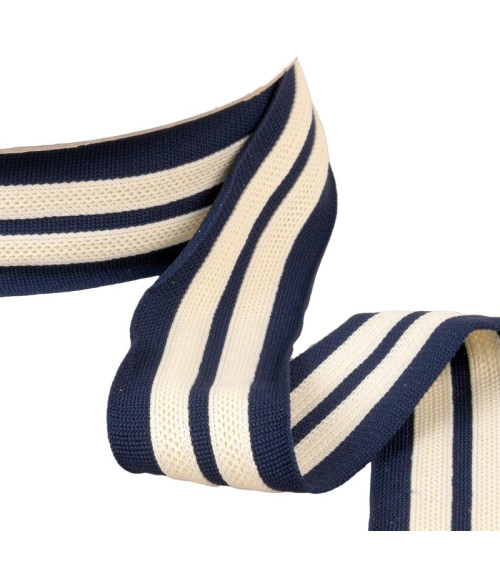 Two-tone stretch braid 2 strips 50mm navy ecru per meter