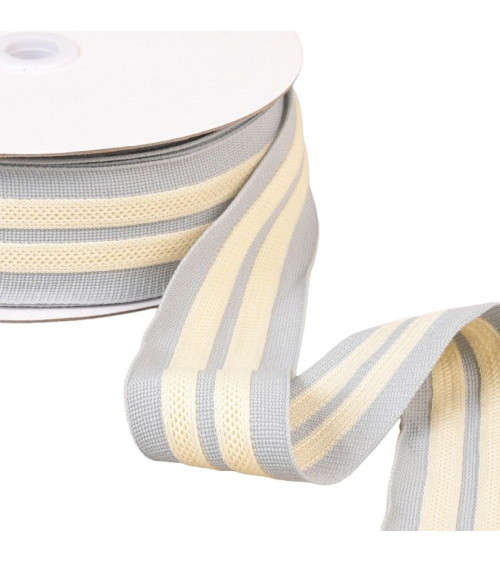 Two-tone stretch braid 2 strips 50mm gray/ecru per meter