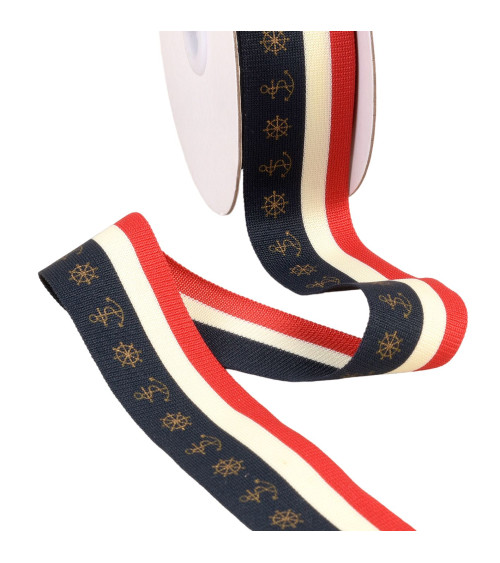 35mm blue/white/red printed tricolor braid by the meter