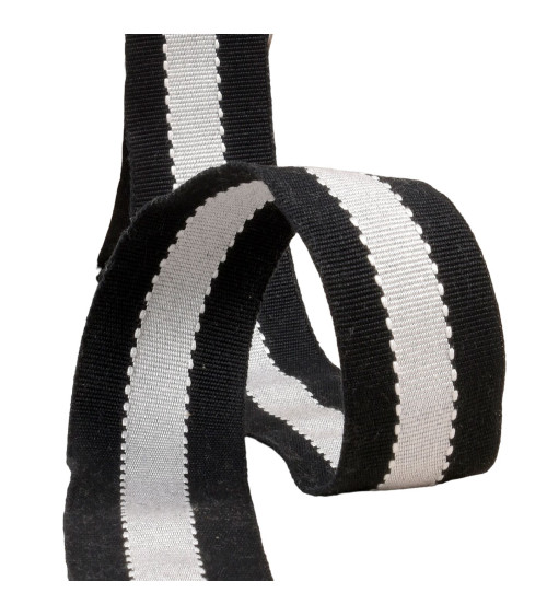 Two-tone grosgrain braid 40mm black/ecru by the meter