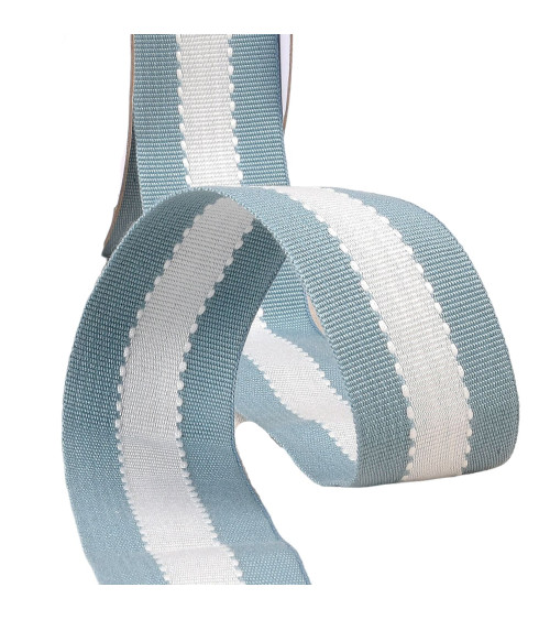 Two-tone grosgrain braid 40mm ecru denim blue by the meter