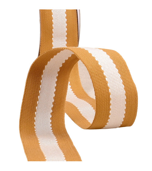 Trenza efecto grosgrain bicolor 40 mm crudo amarillo mostaza por metros