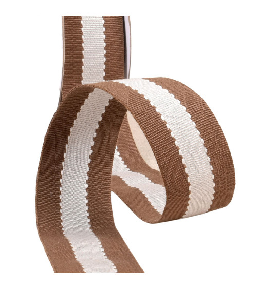 Two-tone grosgrain braid 40mm brown/ecru by the meter