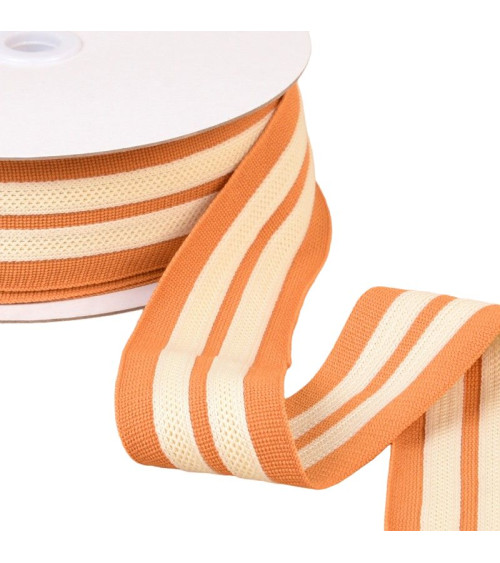 15m spool of two-tone braid, extensible, 2 stripes, mustard, ecru, 50mm