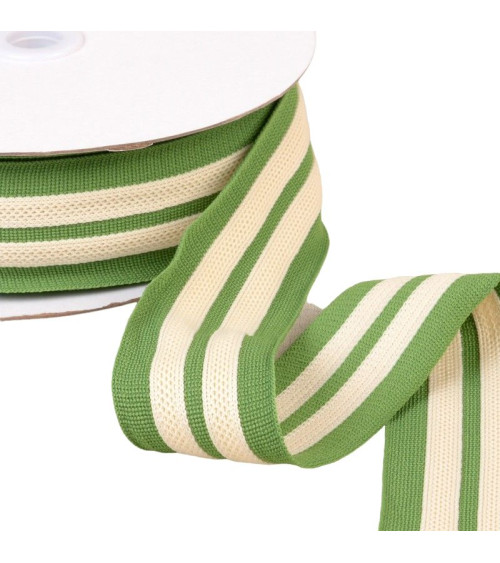 15m spool of two-tone braid, stretchable, 2 stripes, ecru green, 50mm