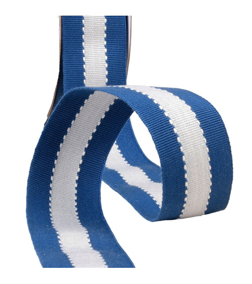 Bobina de 15 m de trenza bicolor efecto grosgrain, crudo azul marino, 40 mm