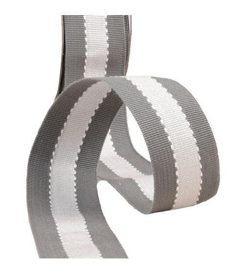 Bobina 15m trenza efecto grosgrain bicolor gris/crudo 40mm