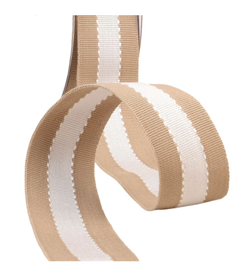 Bobina de 15m de trenza efecto grosgrain bicolor beige/crudo 40mm