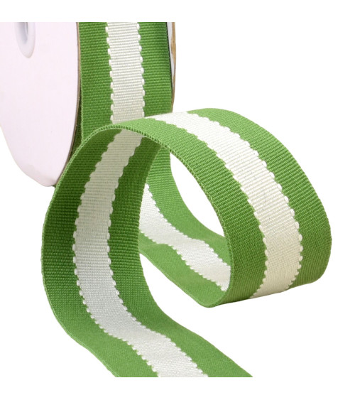 Bobina de 15 m de trenza bicolor efecto grosgrain verde crudo 40 mm