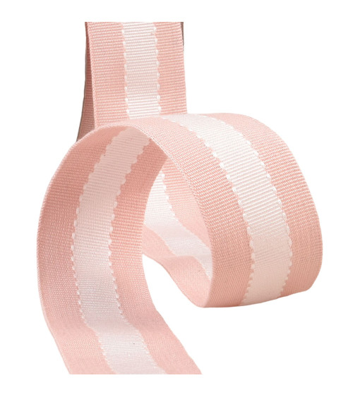 Bobina de 15 m de trenza bicolor efecto grosgrain, rosa/crudo, 40 mm