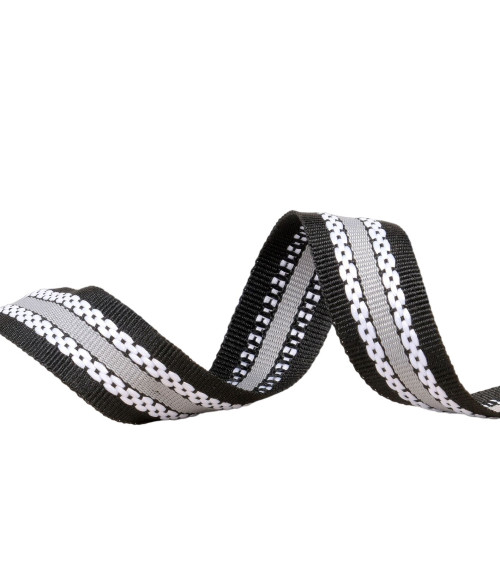 25m reel of tricolor braid, black/grey grosgrain look, 20mm