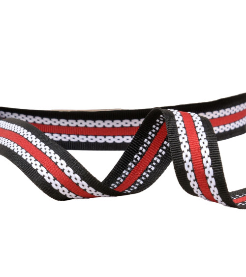 Bobina de 25m de trenza efecto grosgrain tricolor negro/rojo 20mm