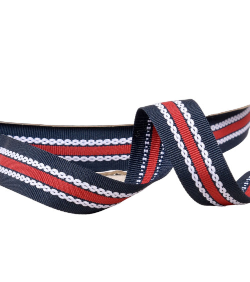 25m spool of tricolor braid, navy/red grosgrain look, 20mm