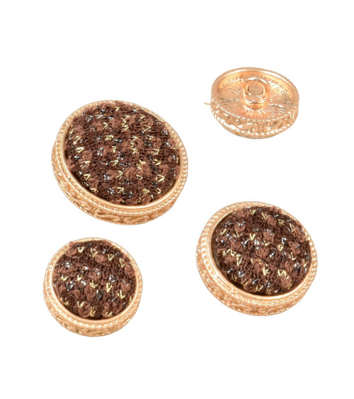 Brown covered round jewel button