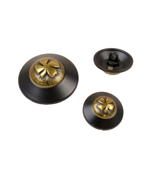 Set of 6 round black clover buttons