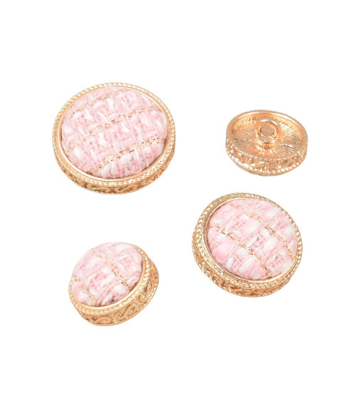 Set of 6 round pink covered jewel buttons