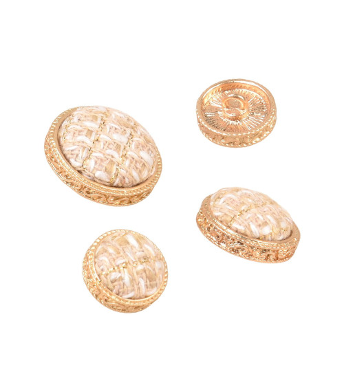 Set of 6 round beige covered jewel buttons