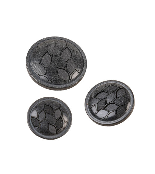 Set of 6 round anthracite grey leaf shank buttons