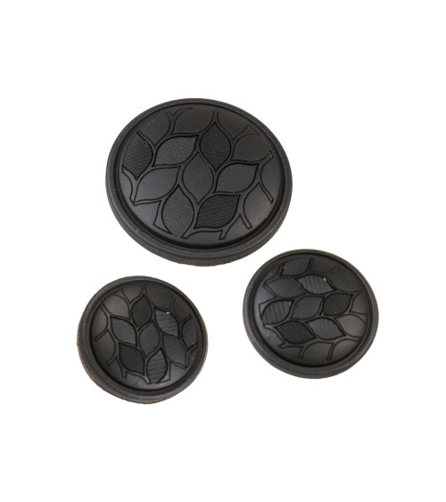 Set of 6 round black leaf tail buttons