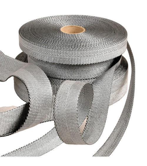 20m spool of silver/black metal strap