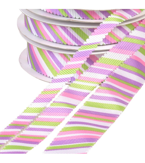 Spool 30m multi-colored scalloped ribbon green pink purple