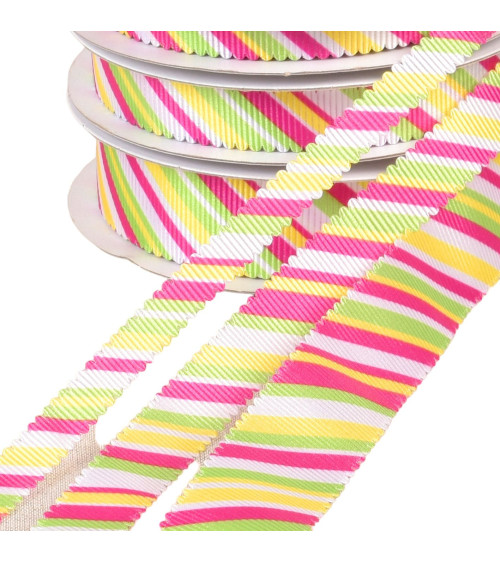 Spool 30m multi-colored scalloped ribbon green yellow pink