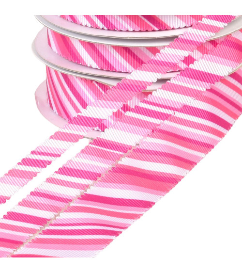 30m spool of pink multicoloured scalloped ribbon